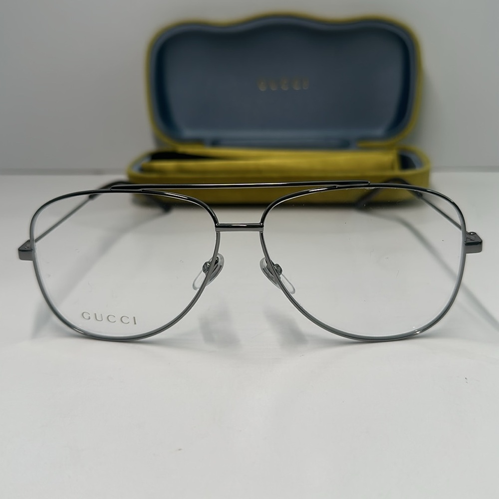 Gucci Silver Aviator Glasses NEW GG0442O Aviator Eyeglasses – Ruthenium / Silver - Picture 6 of 12